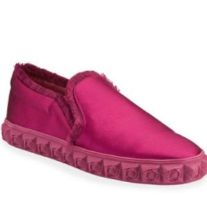 Stuart Weitzman Fringe-B pink satin sneakers